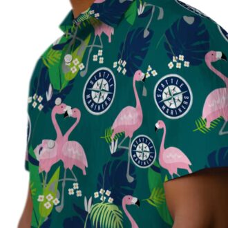 Seattle Mariners Flamingo Foliage Hawaiian Shirt - Navy Blue Green MLB Shirt for Beach & Summer