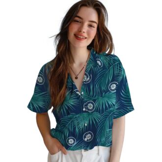Seattle Mariners Leafy Palms Hawaiian Shirt - MLB Fan Navy Blue Summer Shirt