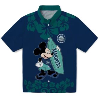 Seattle Mariners MLB Surfing Mickey Navy Blue Hawaiian Shirt - Tropical Beachwear for Fans