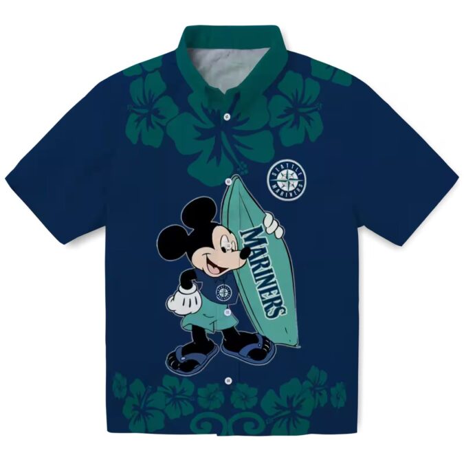 Seattle Mariners MLB Surfing Mickey Navy Blue Hawaiian Shirt - Tropical Beachwear for Fans