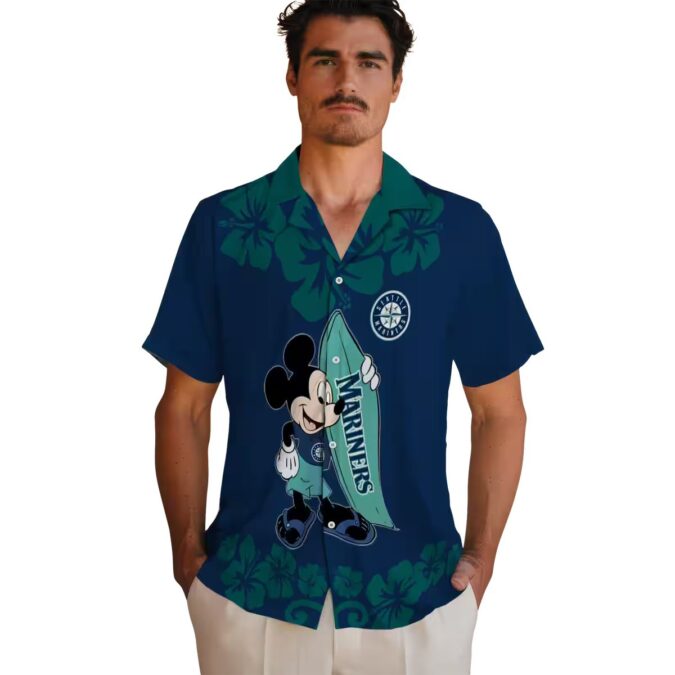Seattle Mariners MLB Surfing Mickey Navy Blue Hawaiian Shirt - Tropical Beachwear for Fans