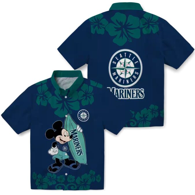Seattle Mariners MLB Surfing Mickey Navy Blue Hawaiian Shirt - Tropical Beachwear for Fans