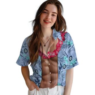 Seattle Mariners Navy Blue Hawaiian Shirt - MLB Chest Illusion Design for Baseball Fans
