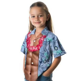 Seattle Mariners Navy Blue Hawaiian Shirt - MLB Chest Illusion Design for Baseball Fans