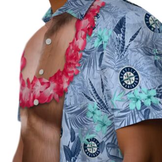 Seattle Mariners Navy Blue Hawaiian Shirt - MLB Chest Illusion Design for Baseball Fans