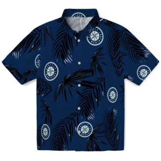 Seattle Mariners Palm Leaf Hawaiian Shirt - MLB Fan Summer Beach Shirt in Navy Blue