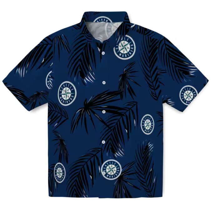 Seattle Mariners Palm Leaf Hawaiian Shirt - MLB Fan Summer Beach Shirt in Navy Blue
