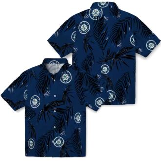 Seattle Mariners Palm Leaf Hawaiian Shirt - MLB Fan Summer Beach Shirt in Navy Blue