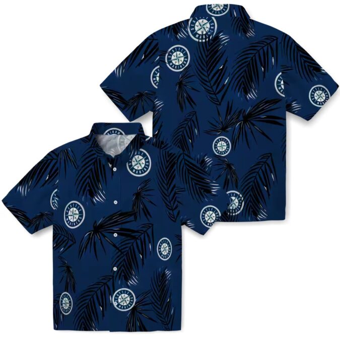 Seattle Mariners Palm Leaf Hawaiian Shirt - MLB Fan Summer Beach Shirt in Navy Blue
