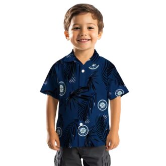 Seattle Mariners Palm Leaf Hawaiian Shirt - MLB Fan Summer Beach Shirt in Navy Blue