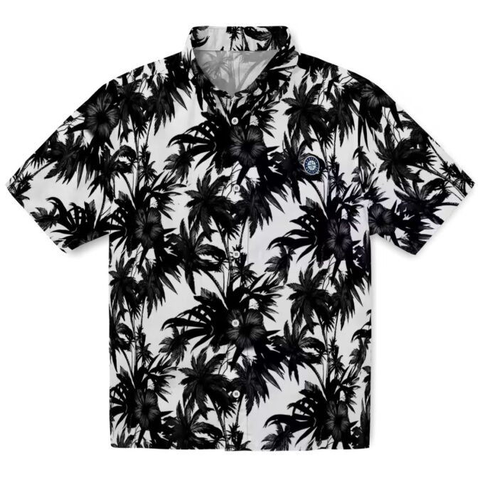 Seattle Mariners Palm Motifs Hawaiian Shirt - Black and White MLB Summer Shirt for Fans