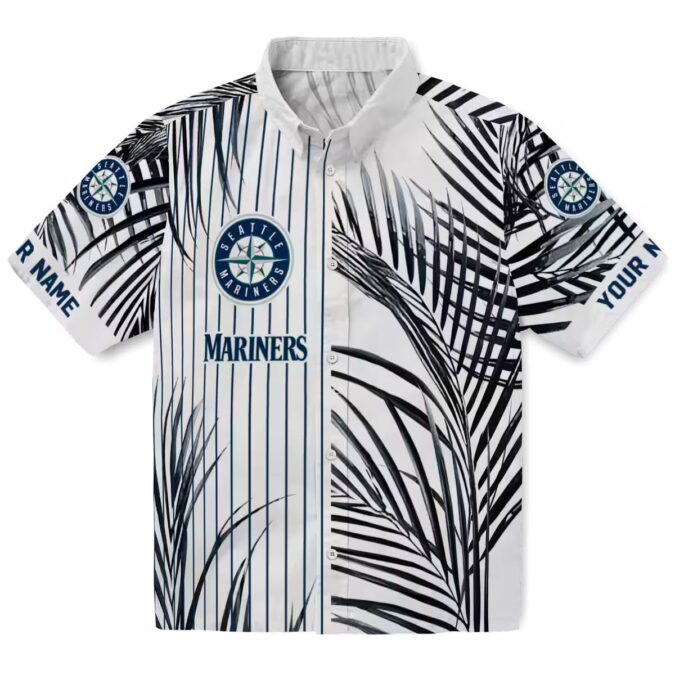 Seattle Mariners Palm Stripes Hawaiian Shirt - MLB Fan Gear Navy Blue & Black