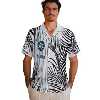 Seattle Mariners Palm Stripes Hawaiian Shirt - MLB Fan Gear Navy Blue & Black