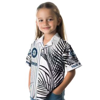 Seattle Mariners Palm Stripes Hawaiian Shirt - MLB Fan Gear Navy Blue & Black