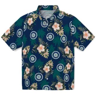 Seattle Mariners Palm Tree Hawaiian Shirt - Tropical Flower Navy Blue MLB Fan Shirt for Summer