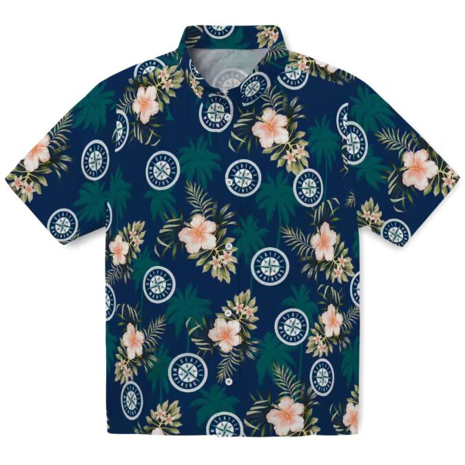 Seattle Mariners Palm Tree Hawaiian Shirt - Tropical Flower Navy Blue MLB Fan Shirt for Summer