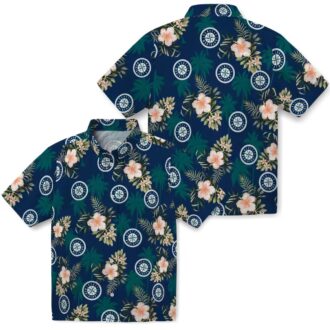 Seattle Mariners Palm Tree Hawaiian Shirt - Tropical Flower Navy Blue MLB Fan Shirt for Summer