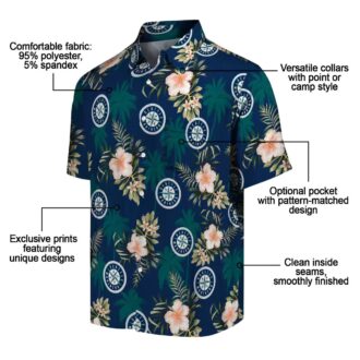 Seattle Mariners Palm Tree Hawaiian Shirt - Tropical Flower Navy Blue MLB Fan Shirt for Summer