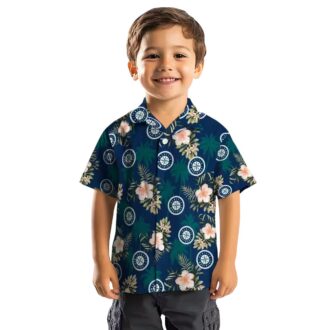 Seattle Mariners Palm Tree Hawaiian Shirt - Tropical Flower Navy Blue MLB Fan Shirt for Summer