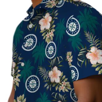 Seattle Mariners Palm Tree Hawaiian Shirt - Tropical Flower Navy Blue MLB Fan Shirt for Summer