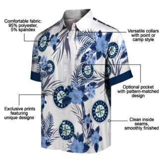 Seattle Mariners Patriotic Hibiscus Hawaiian Shirt - Navy Blue White MLB Summer Shirt