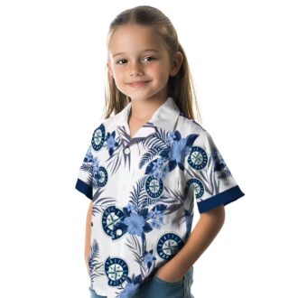 Seattle Mariners Patriotic Hibiscus Hawaiian Shirt - Navy Blue White MLB Summer Shirt