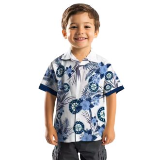 Seattle Mariners Patriotic Hibiscus Hawaiian Shirt - Navy Blue White MLB Summer Shirt