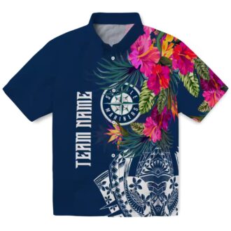 Seattle Mariners Polynesian Floral Navy Blue Hawaiian Shirt - MLB Beach Shirt for Fans