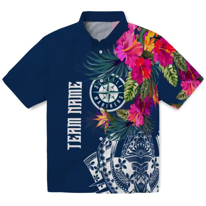 Seattle Mariners Polynesian Floral Navy Blue Hawaiian Shirt - MLB Beach Shirt for Fans