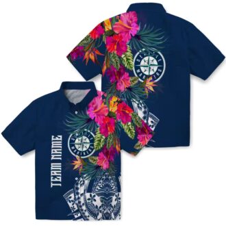 Seattle Mariners Polynesian Floral Navy Blue Hawaiian Shirt - MLB Beach Shirt for Fans