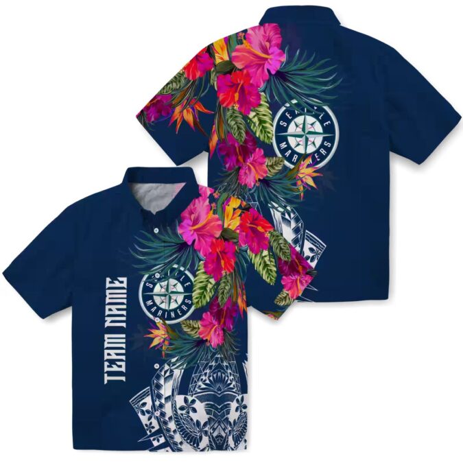 Seattle Mariners Polynesian Floral Navy Blue Hawaiian Shirt - MLB Beach Shirt for Fans