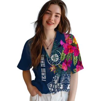 Seattle Mariners Polynesian Floral Navy Blue Hawaiian Shirt - MLB Beach Shirt for Fans