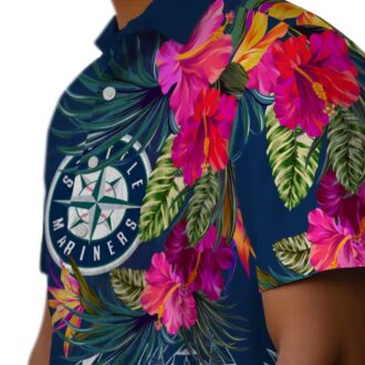 Seattle Mariners Polynesian Floral Navy Blue Hawaiian Shirt - MLB Beach Shirt for Fans