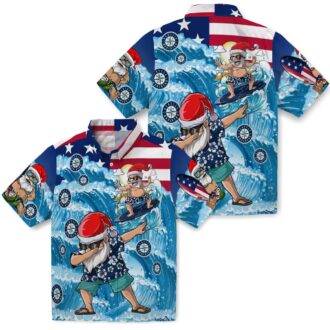 Seattle Mariners Surfing Santa Hawaiian Shirt - Blue Tropical MLB Fan Shirt for Summer