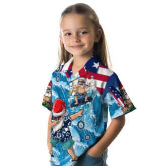 Seattle Mariners Surfing Santa Hawaiian Shirt - Blue Tropical MLB Fan Shirt for Summer