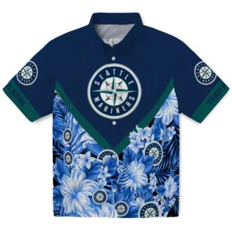 Seattle Mariners Tropical Floral Chevron Navy Blue Shirt - Custom Hawaiian Beach Shirt for Summer