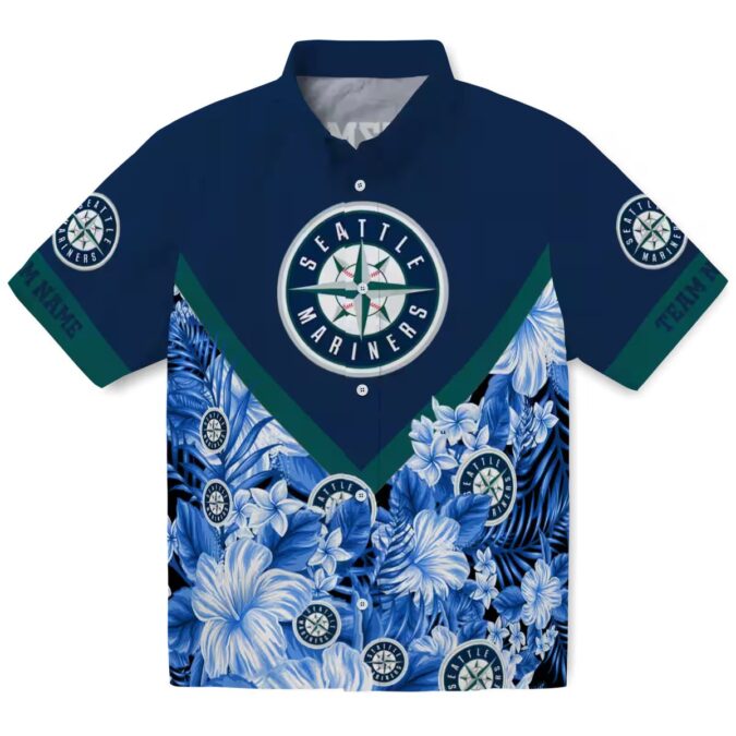 Seattle Mariners Tropical Floral Chevron Navy Blue Shirt - Custom Hawaiian Beach Shirt for Summer