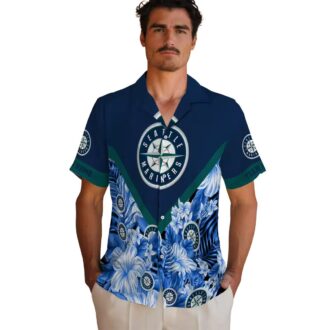 Seattle Mariners Tropical Floral Chevron Navy Blue Shirt - Custom Hawaiian Beach Shirt for Summer