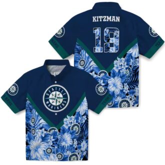 Seattle Mariners Tropical Floral Chevron Navy Blue Shirt - Custom Hawaiian Beach Shirt for Summer