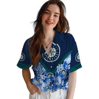 Seattle Mariners Tropical Floral Chevron Navy Blue Shirt - Custom Hawaiian Beach Shirt for Summer