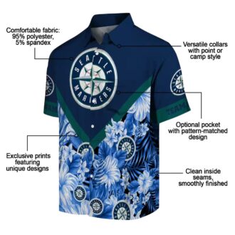 Seattle Mariners Tropical Floral Chevron Navy Blue Shirt - Custom Hawaiian Beach Shirt for Summer