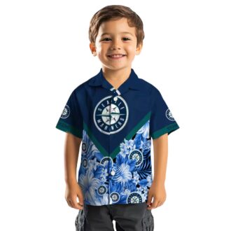 Seattle Mariners Tropical Floral Chevron Navy Blue Shirt - Custom Hawaiian Beach Shirt for Summer