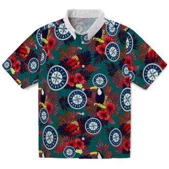 Seattle Mariners Tropical Floral Toucan Hawaiian Shirt - Navy Blue Red for MLB Fans