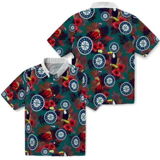 Seattle Mariners Tropical Floral Toucan Hawaiian Shirt - Navy Blue Red for MLB Fans