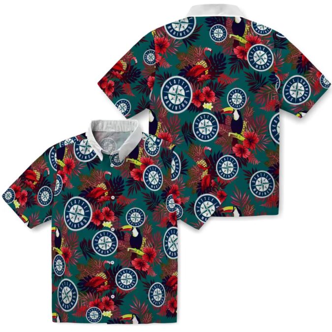Seattle Mariners Tropical Floral Toucan Hawaiian Shirt - Navy Blue Red for MLB Fans