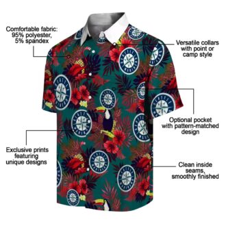 Seattle Mariners Tropical Floral Toucan Hawaiian Shirt - Navy Blue Red for MLB Fans