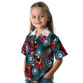 Seattle Mariners Tropical Floral Toucan Hawaiian Shirt - Navy Blue Red for MLB Fans