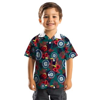 Seattle Mariners Tropical Floral Toucan Hawaiian Shirt - Navy Blue Red for MLB Fans