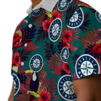 Seattle Mariners Tropical Floral Toucan Hawaiian Shirt - Navy Blue Red for MLB Fans