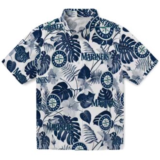 Seattle Mariners Tropical Plants Hawaiian Shirt - Navy Blue White MLB Fan Shirt